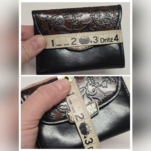 Brighton Belt Pouch Coin Wallet Floral Embossed Colorblock Brown Black Leather - Picture 8 of 8